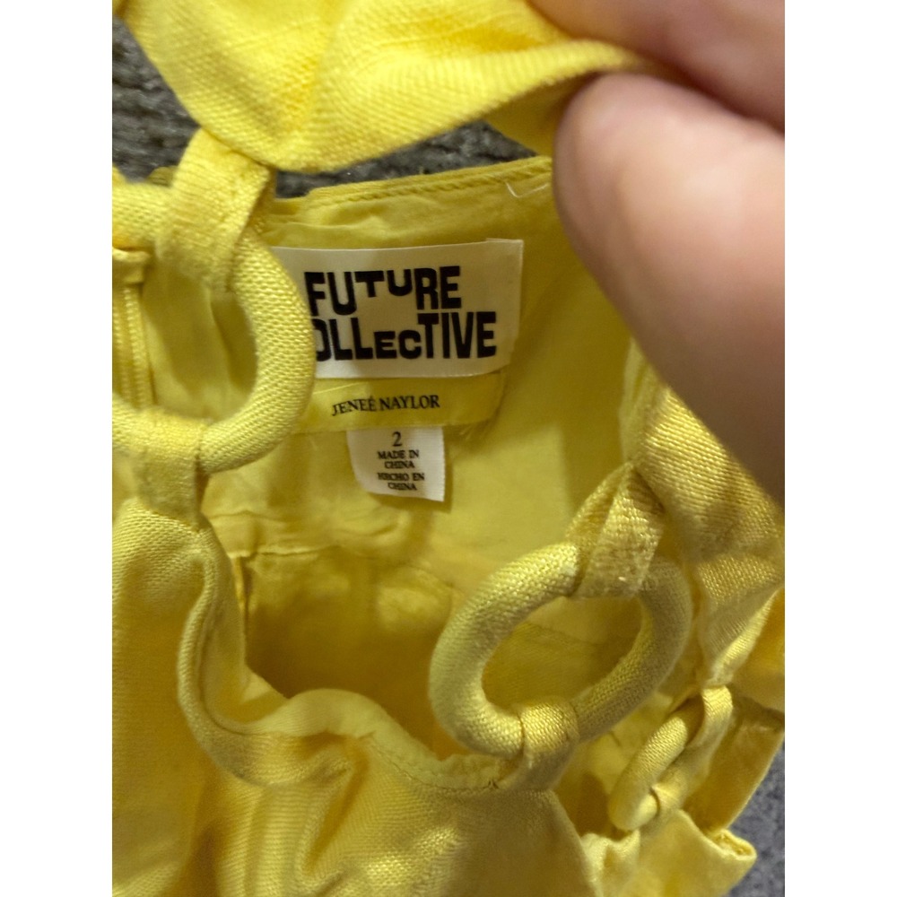 Future Collective Women Dress 2 Yellow Linen Blend Ring Cut-Out Midi Sundress - Picture 4 of 7